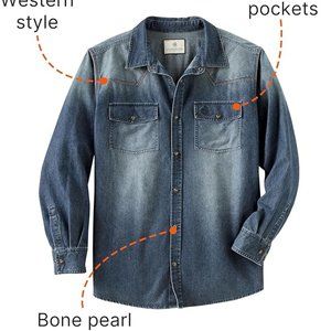 Legendary Whitetails Men's Outlaw Western Denim Shirt Size XLT